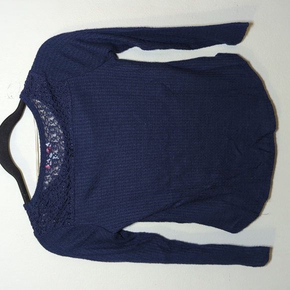 3 for $10 Bundle Sale! Merry Wear Blue Waffle Knit Sweater Lace Girls Size M - Picture 4 of 4